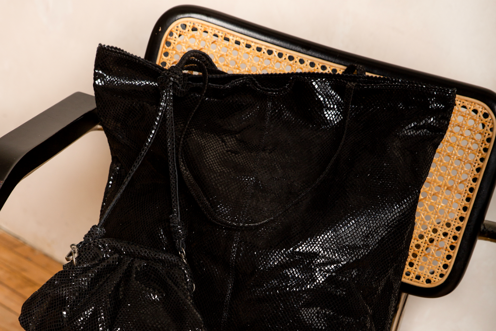 Black Foil Leather Handbags