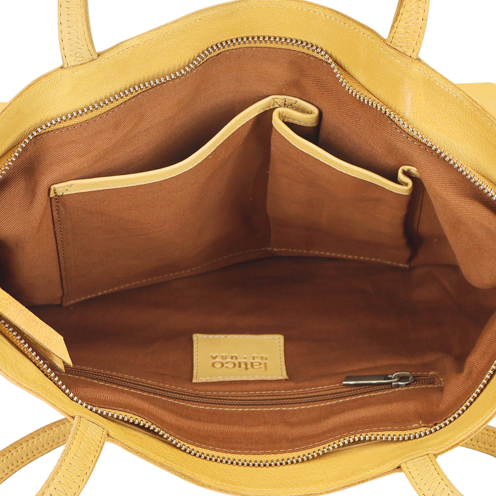 Interior view of full-grain leather Margot tote bag by Latico Leathers