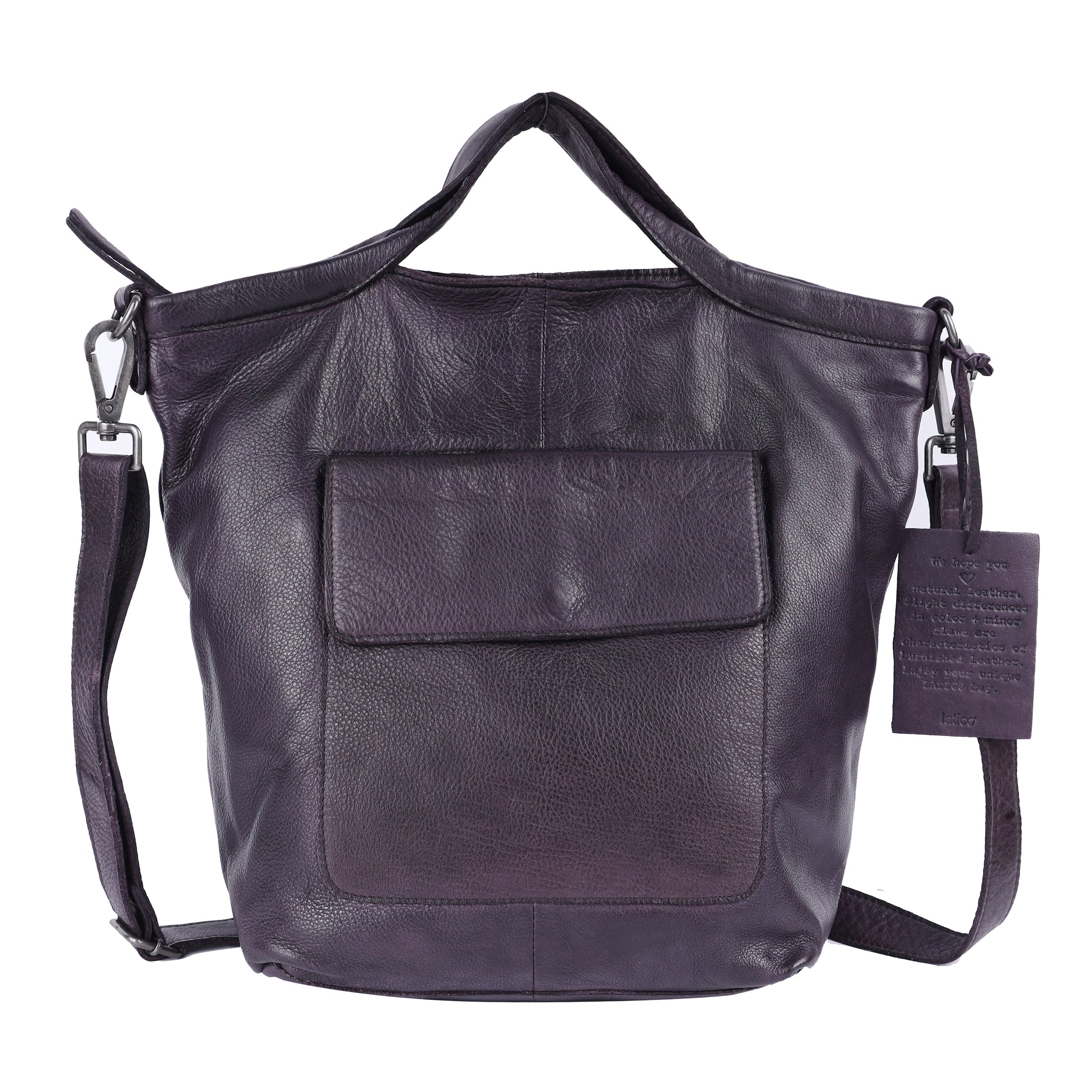 Eggplant full-grain leather Bianca tote crossbody bag by Latico Leathers