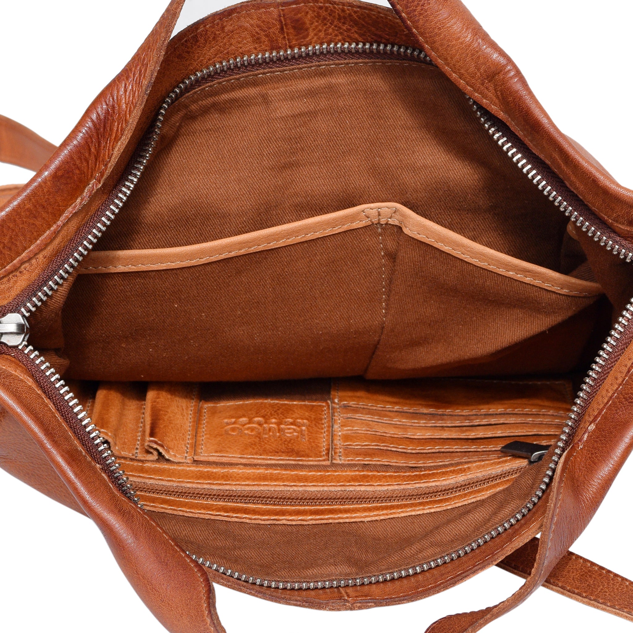 Interior view of full-grain leather Bianca tote crossbody bag by Latico Leathers
