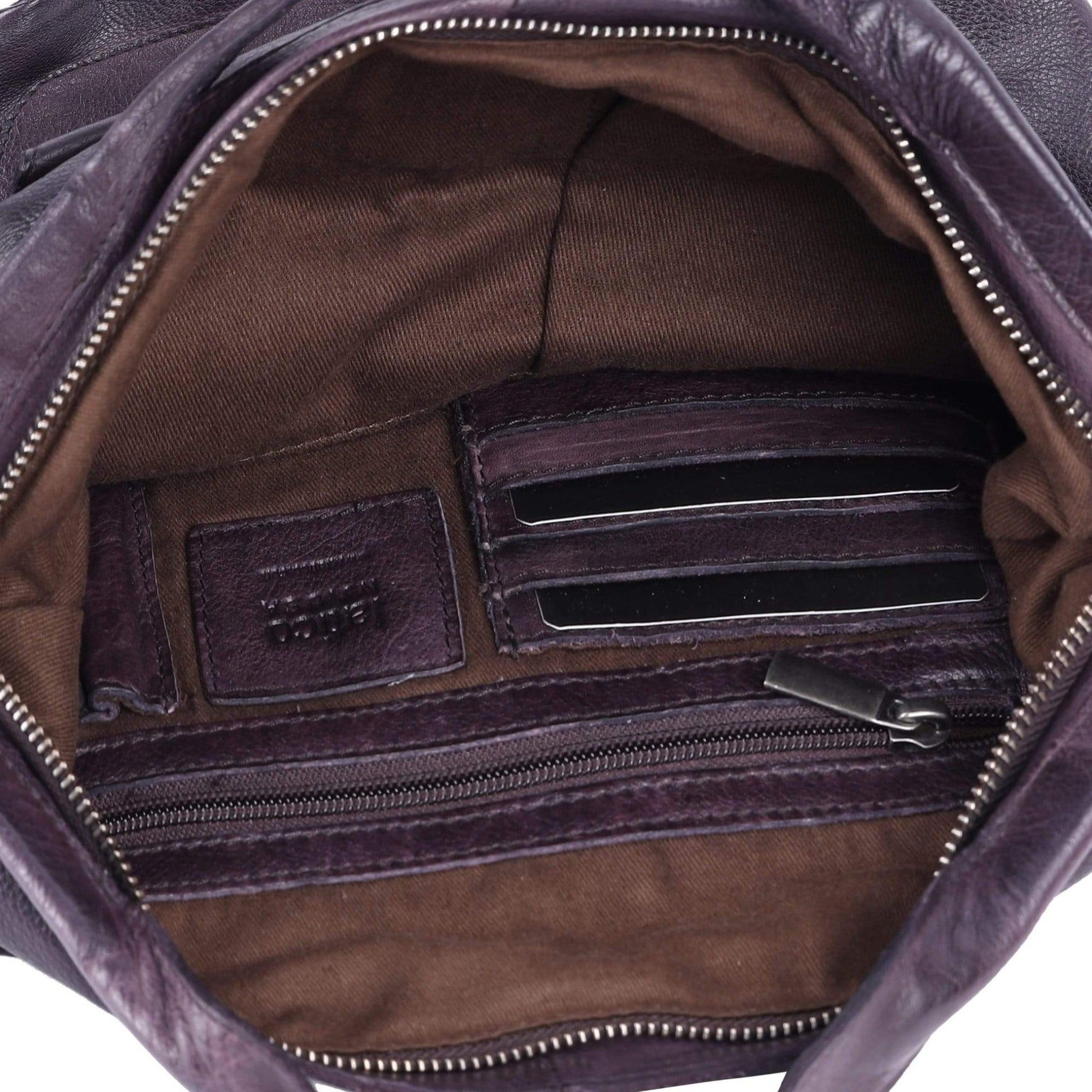 Interior view of full-grain leather Bianca tote crossbody bag by Latico Leathers