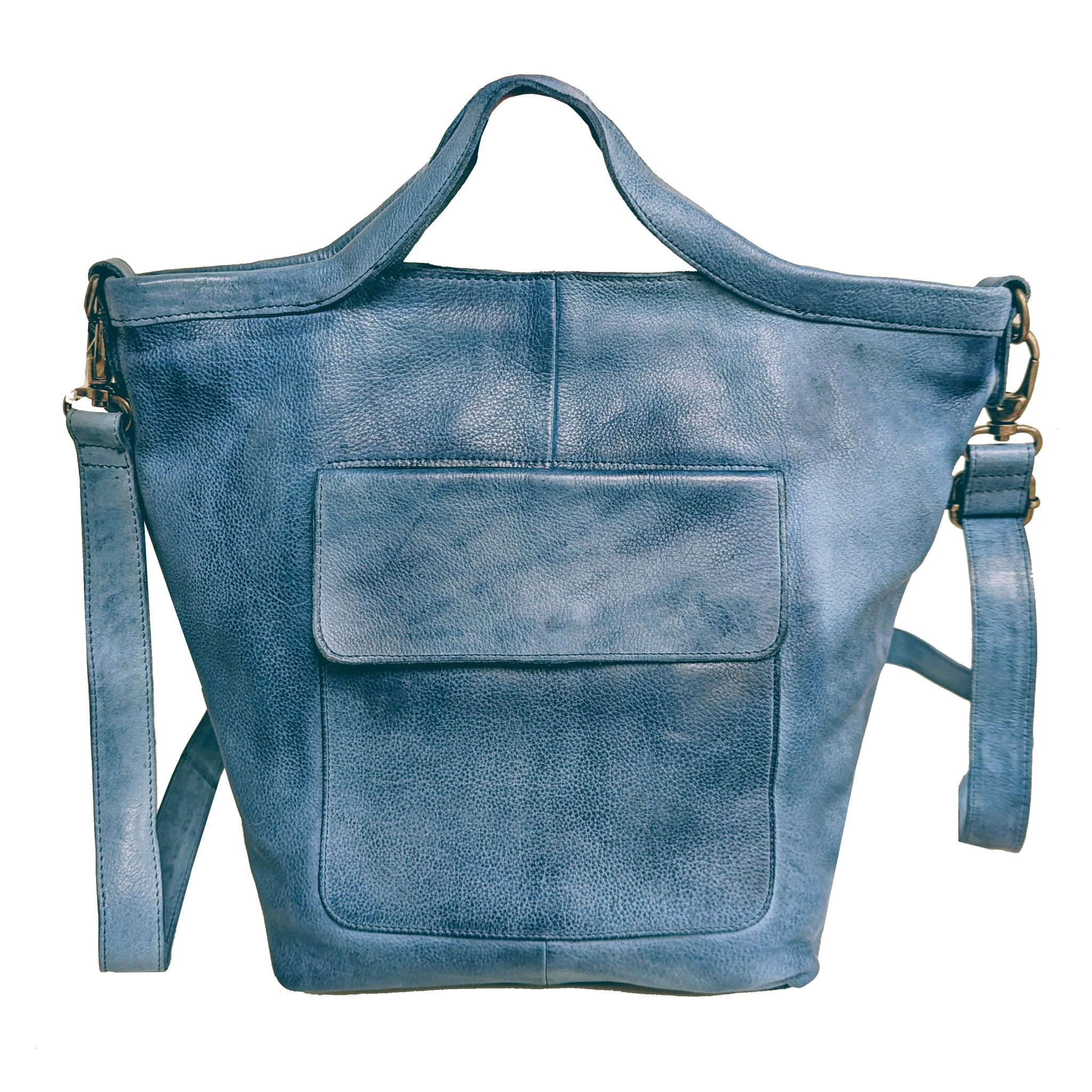 Denim full-grain leather Bianca tote crossbody bag by Latico Leathers