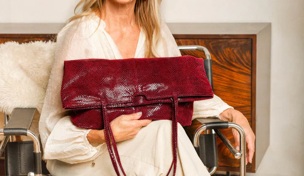 Burgundy Foil Leather Handbags by Latico Leathers