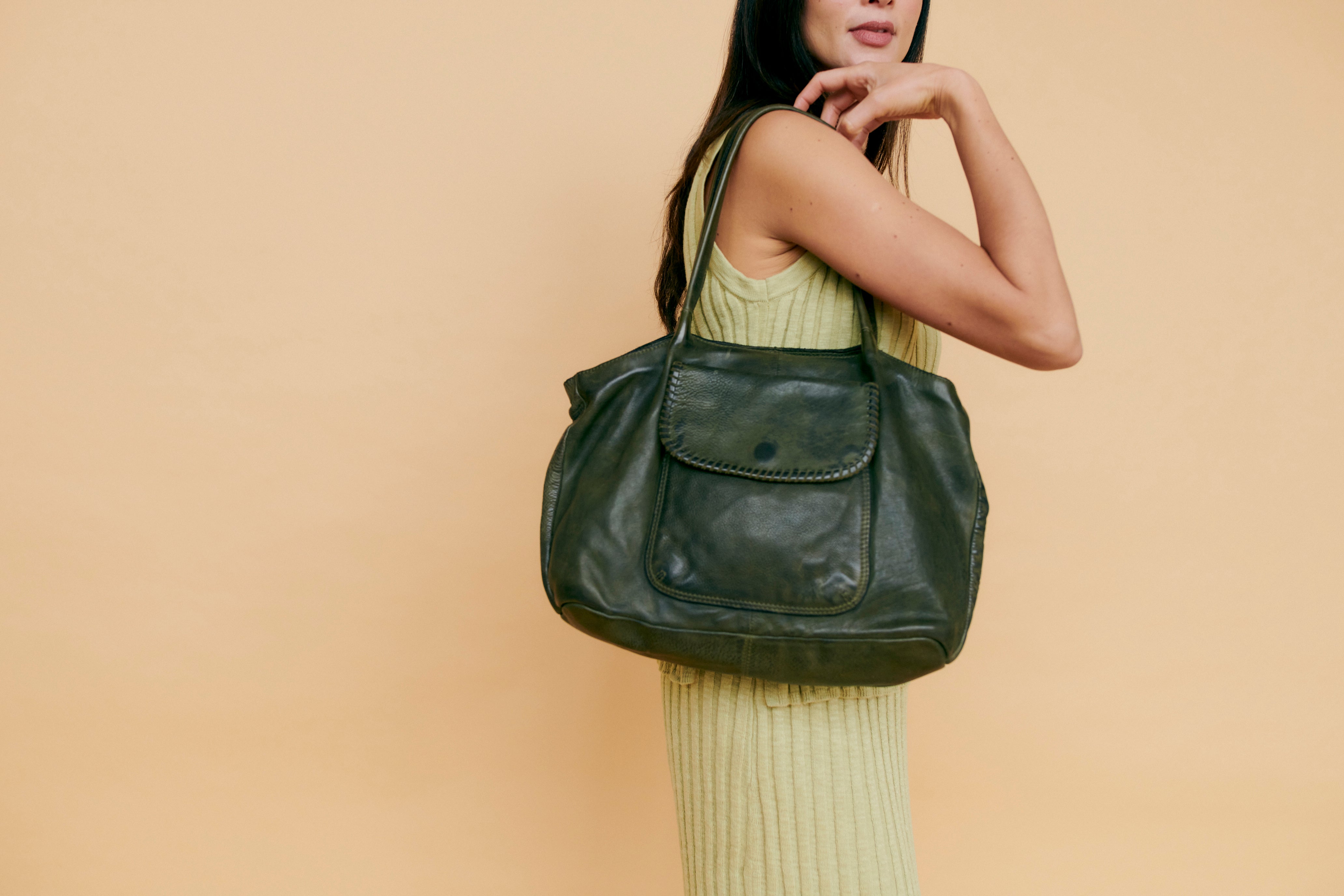 Olive full-grain leather shoulder bag – Latico Leathers