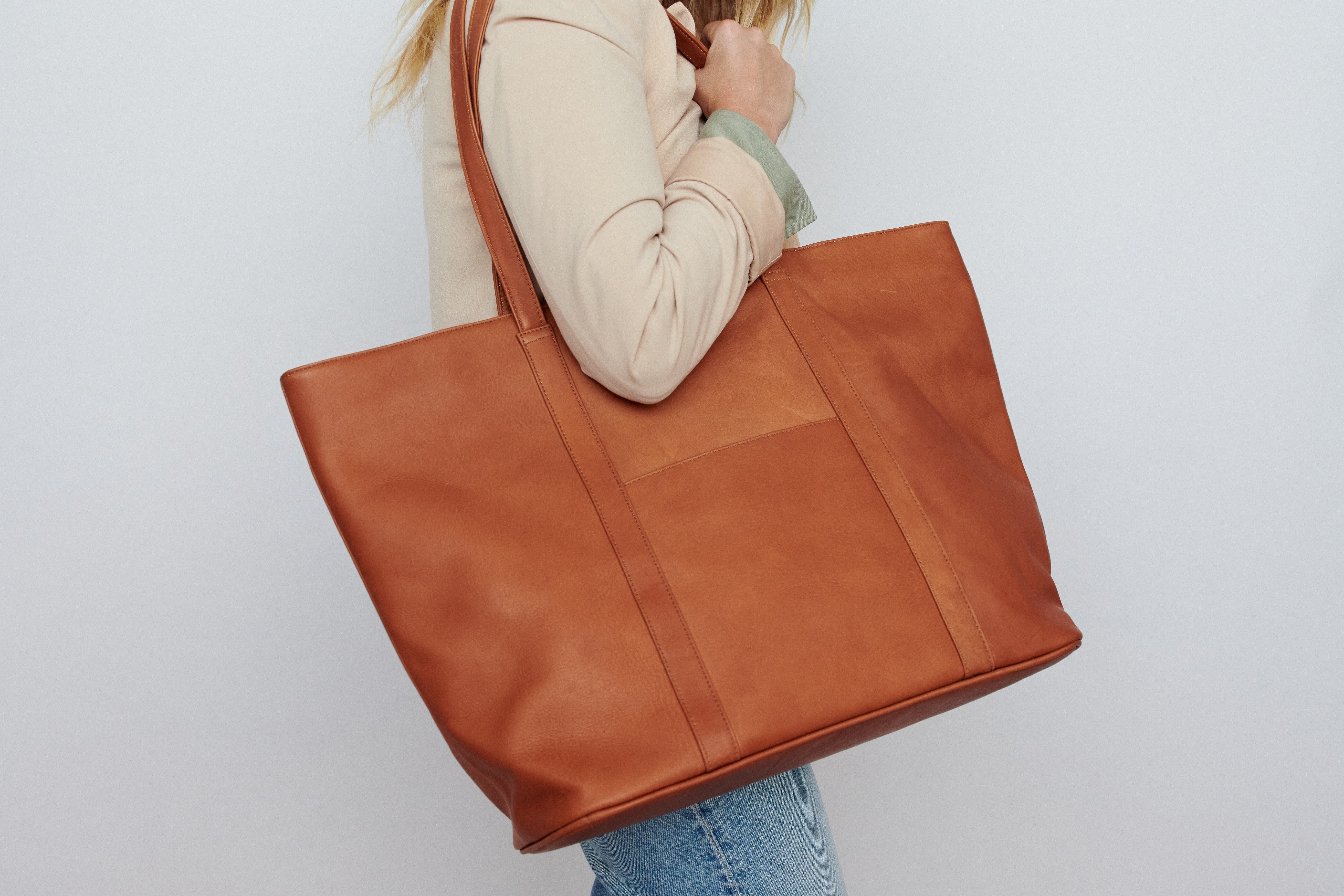 Natural full-grain leather tote bag – Latico Leathers