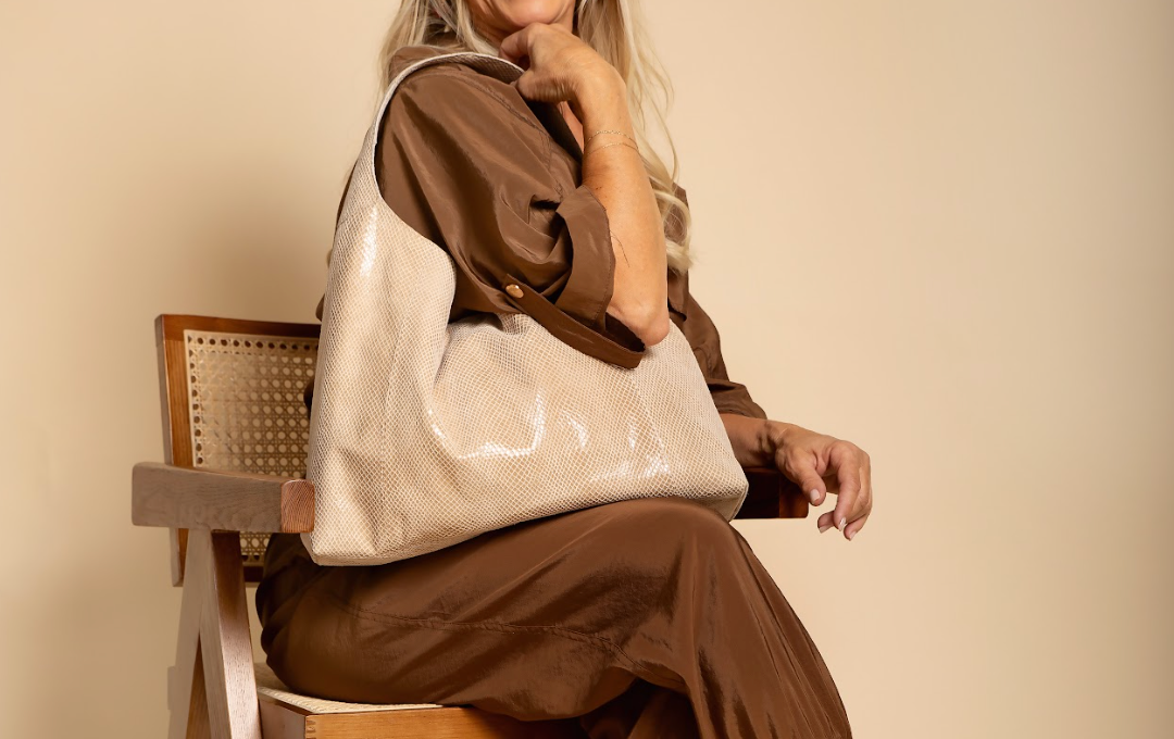 Cream Foil Leather Handbags