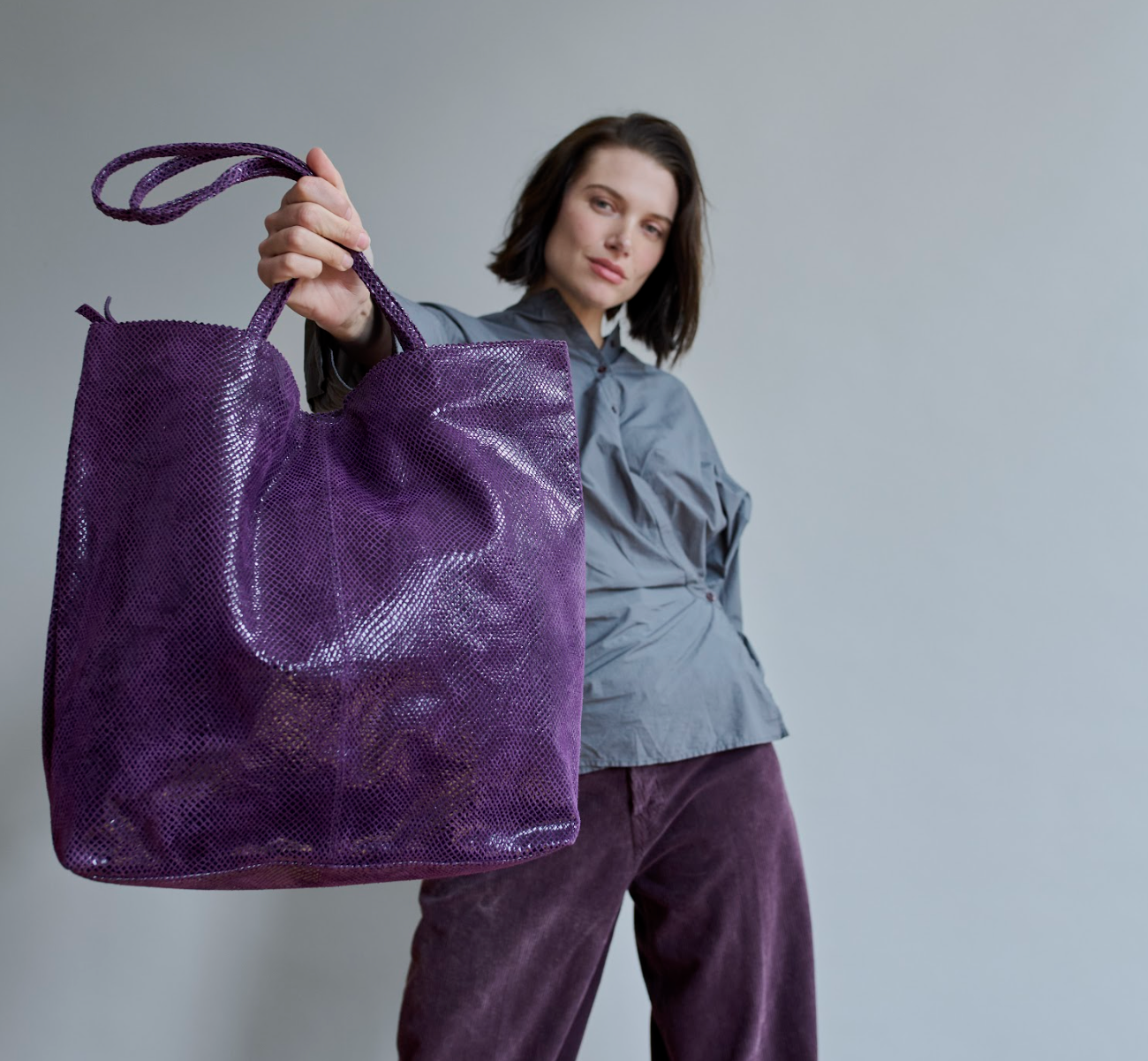 Purple Foil Leather Handbags