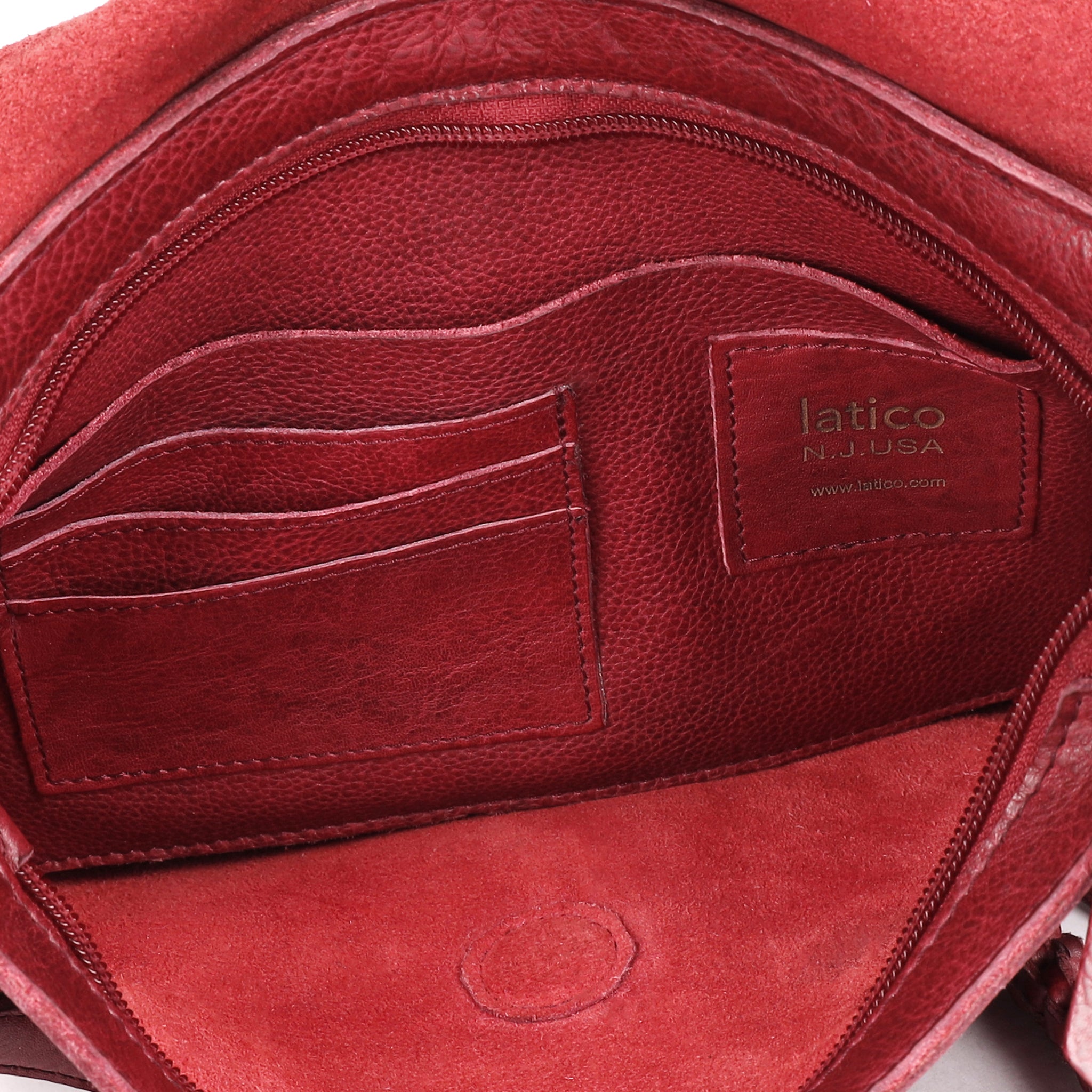 Interior view of full-grain leather Portage crossbody shoulder bag by Latico Leathers