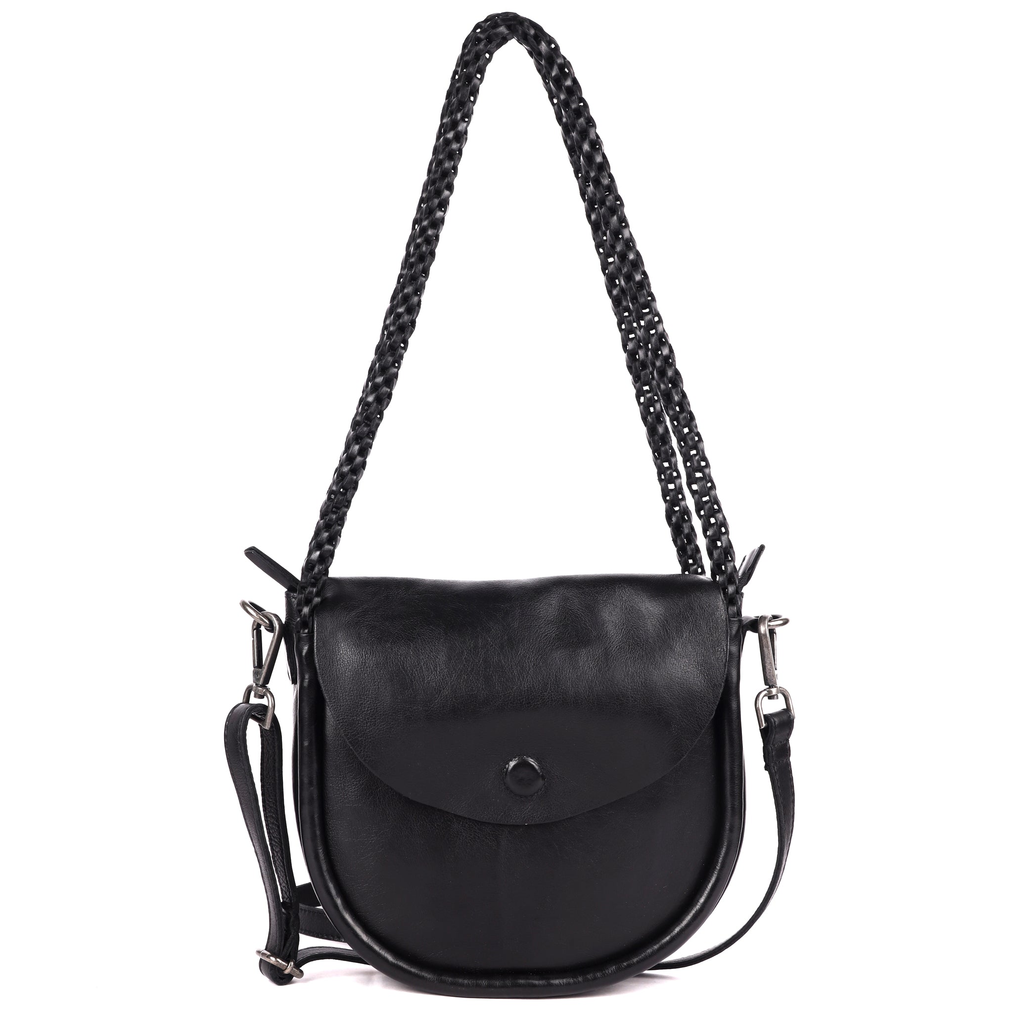Black full-grain leather Portage crossbody shoulder bag by Latico Leathers