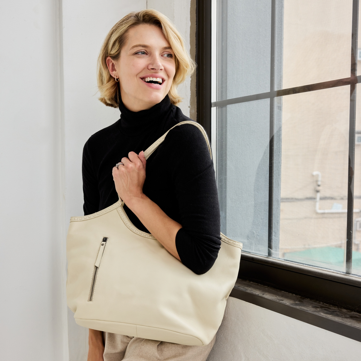 Fina Stain-Washed Leather Tote Bag