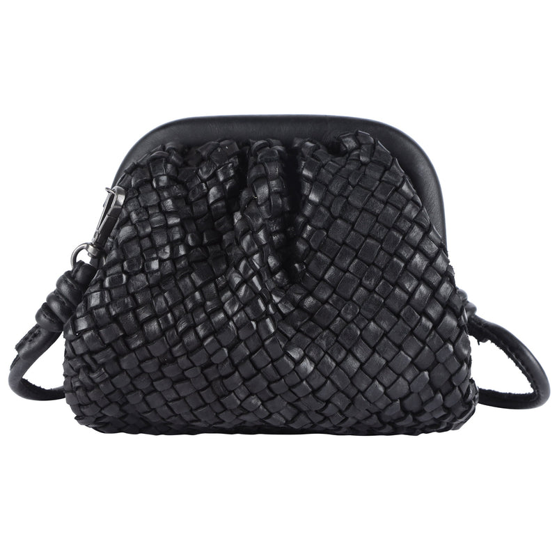 Bottega Veneta Black Intrecciato Knit Fabric and Leather Knot Clutch Bag