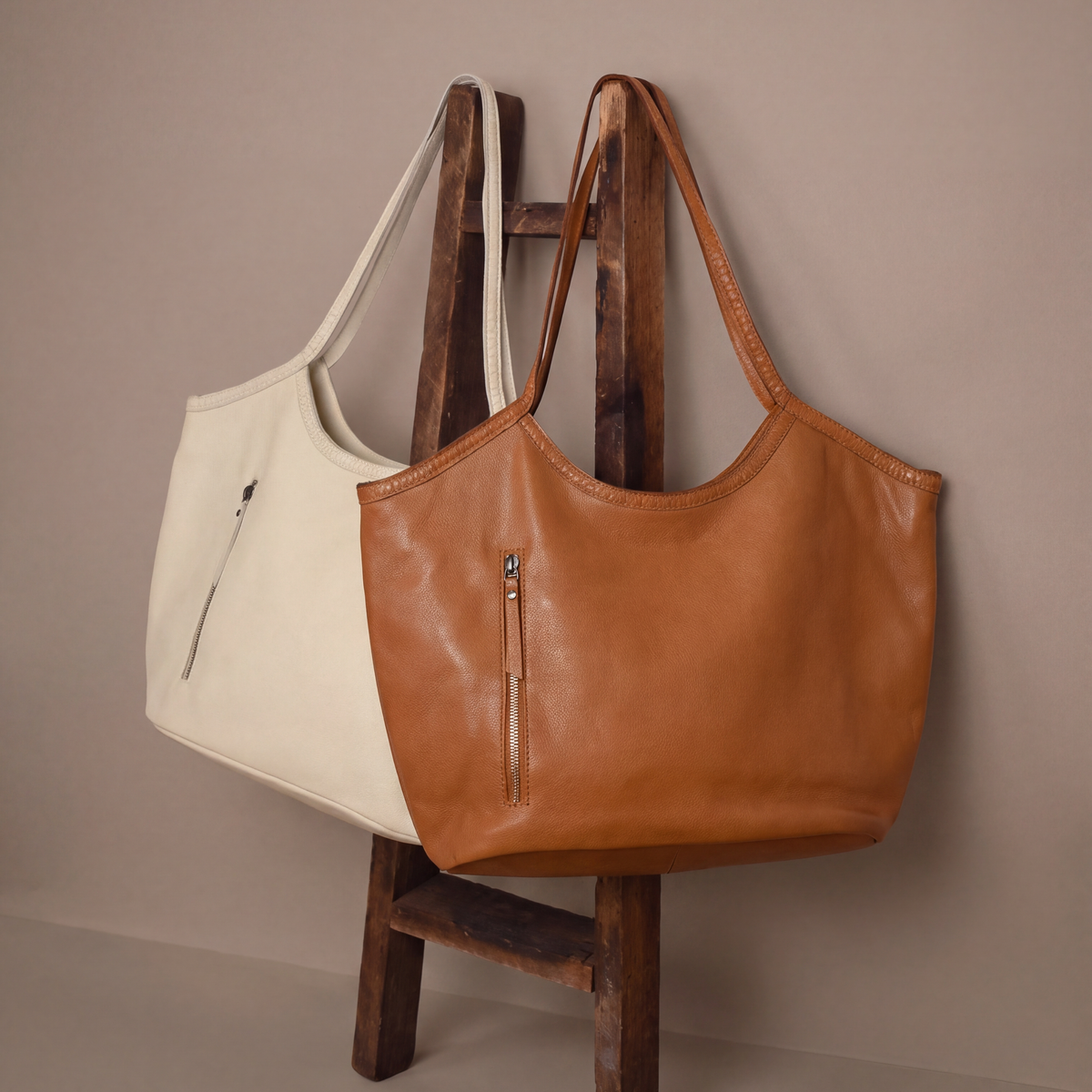 Fina Stain-Washed Leather Tote Bag