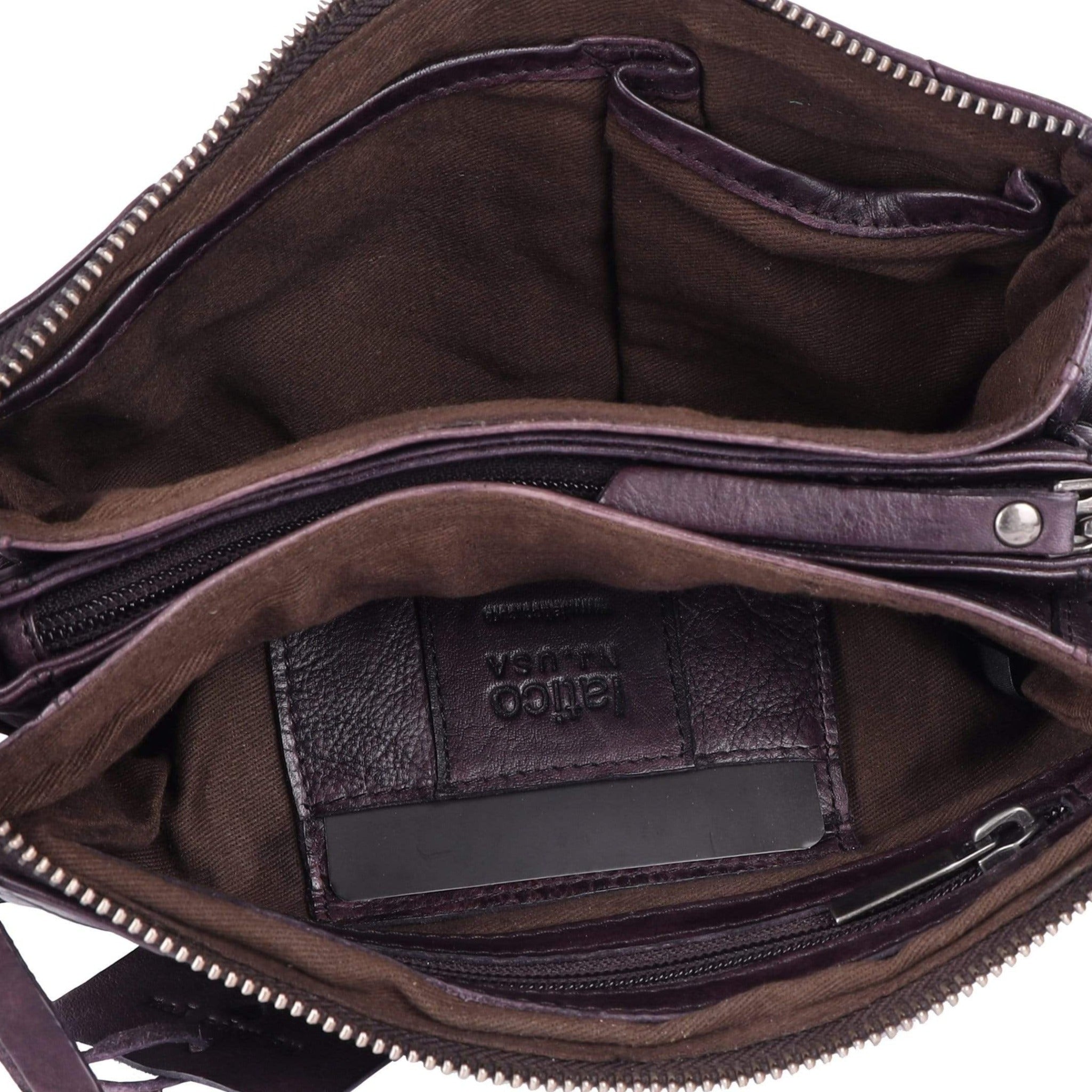 Interior view of full-grain leather Sunny crossbody bag by Latico Leathers