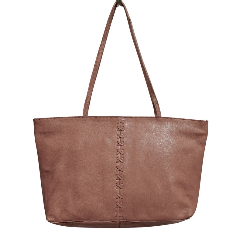 Brown Full Grain Leather Big Shopper Bag Retro Tote Purse