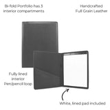 product diagram of black leather portfolio