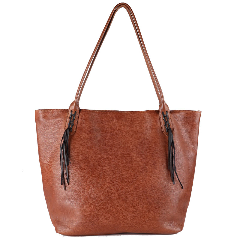 Brown Leather Boho Tote Bag for Women - Premium Handbag for Work