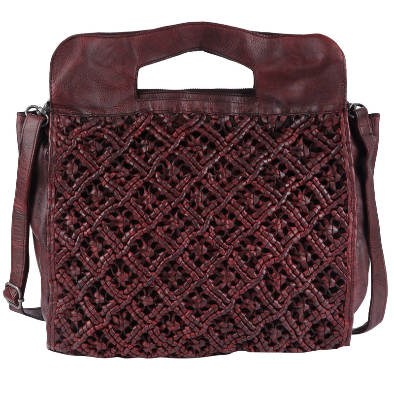 Boho Womens Woven Leather Crossbody Bag Brown Shoulder Bag