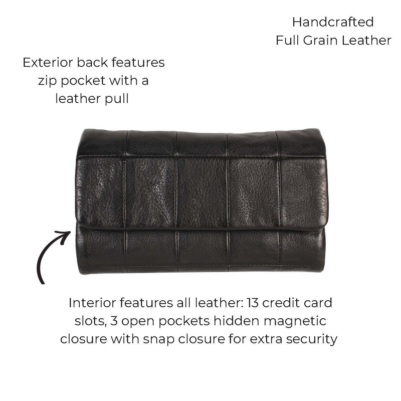 HIDE & SKIN Top Grain Leather Wallet for Women (Black) - Hide and Skin
