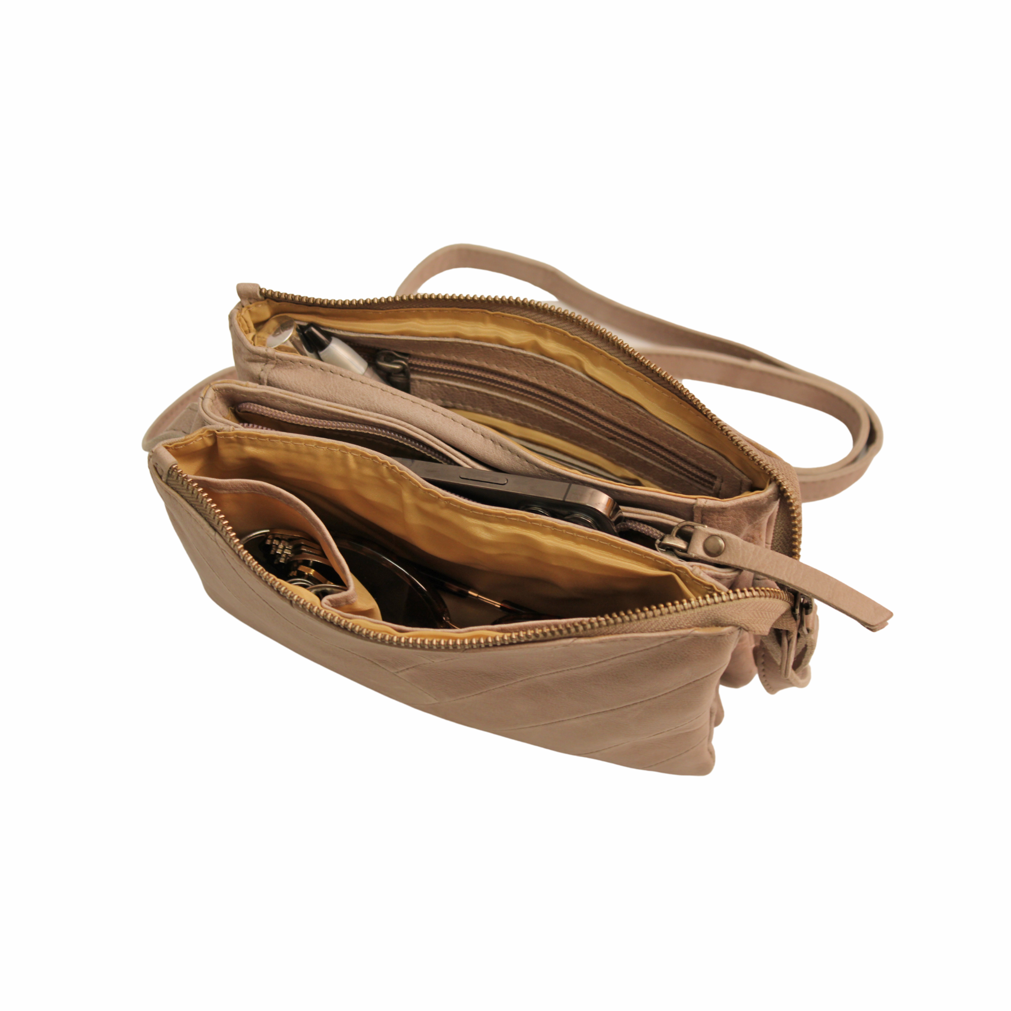 Interior view of full-grain leather Sunny crossbody bag by Latico Leathers